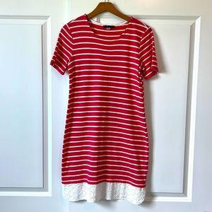 Tommy Hilfiger Dress Womens S Pink Stripe Striped Laced Bottom Short Sleeve